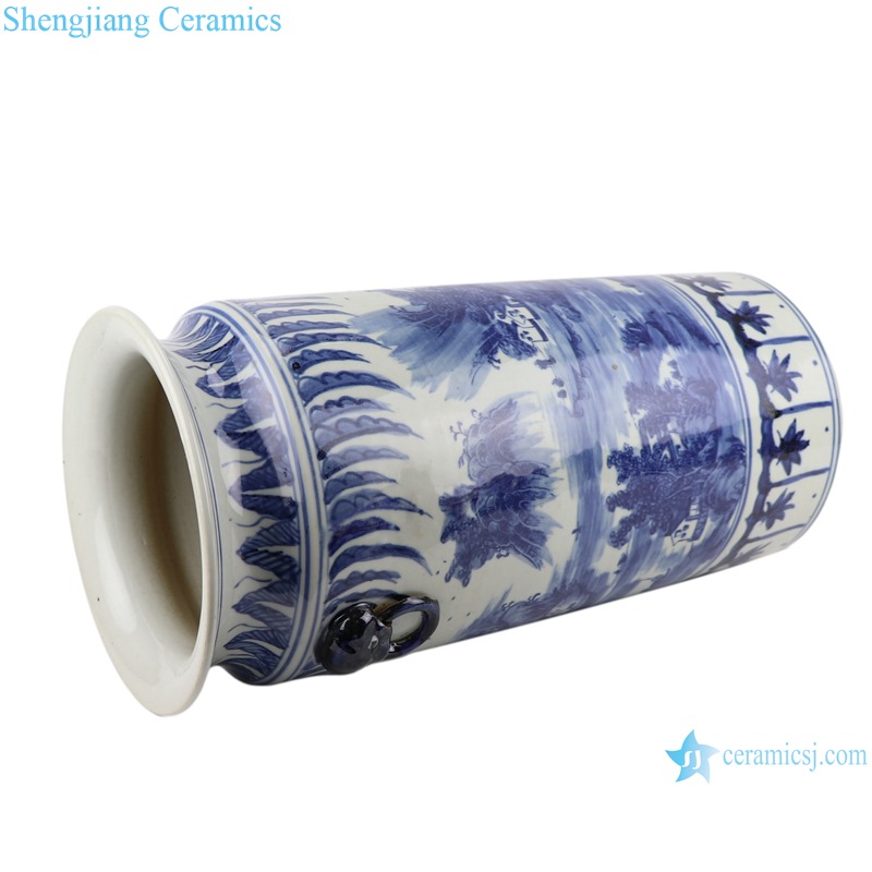 RZSC40 Blue and white Porcelain landscape design with lion ear straight stand Ceramic umbrella stand