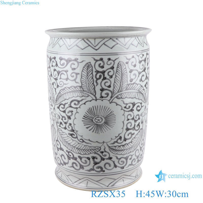 RZSX35 Ink color Porcelain Sunflower Twisted Design Straight cylinder Ceramic Umbrella Stand Holder
