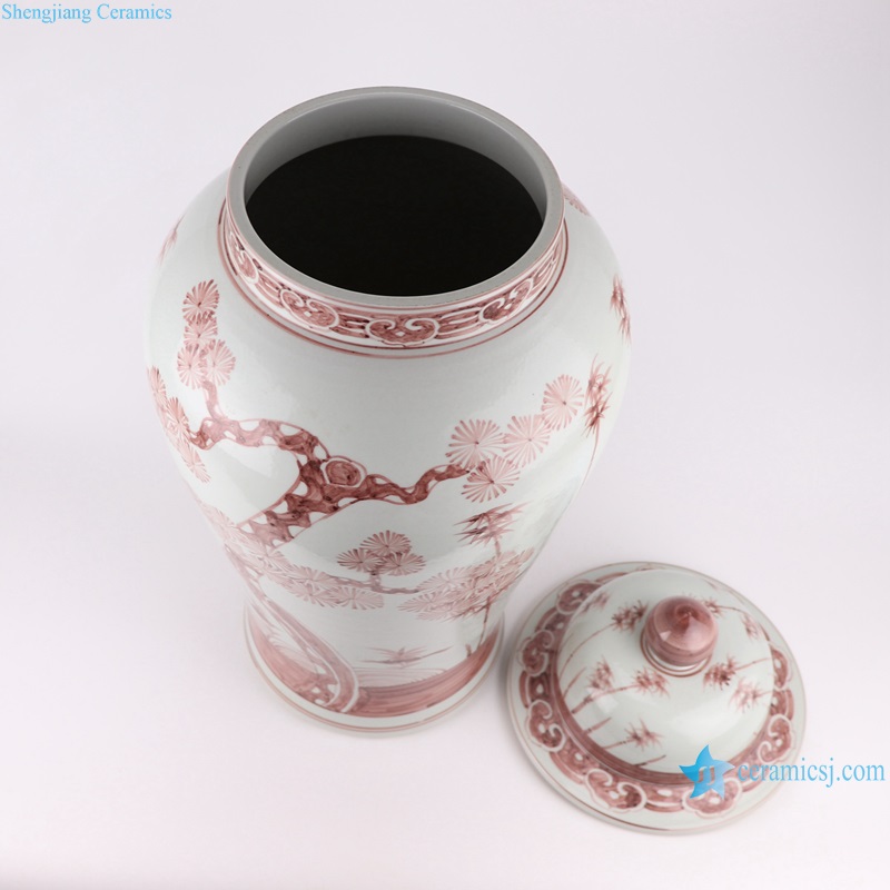 RZSX36 Red Pine Trees Bamboo Hand Painted Porcelain Jars Ceramic General Storage Pot Temple Jars