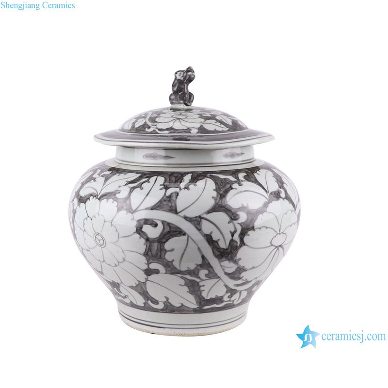 RZSX41-A-B Ink and Red Color Porcelain Hand painted flower Storage Pot Ceramic Temple Ginger Jars