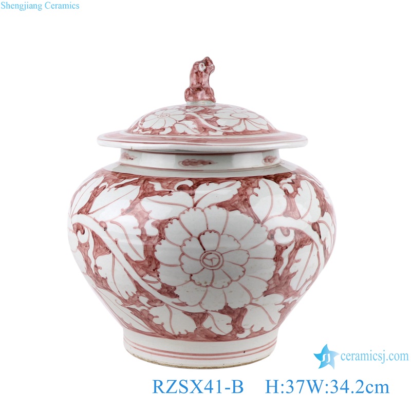 RZSX41-A-B Ink and Red Color Porcelain Hand painted flower Storage Pot Ceramic Temple Ginger Jars