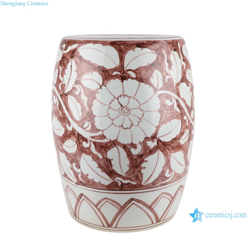 RZSX43/RZSX44 Alum red and Ink Flower Design Hand Painted Porcelain Seat Ceramic Garden Drum Stool