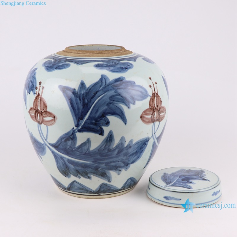 RZSX45 Blue and White Red Glazed Flower Porcelain Storage Holder Ceramic Tea Pot Canister