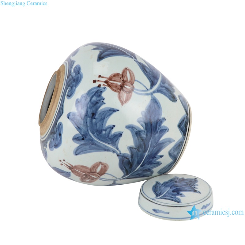 RZSX45 Blue and White Red Glazed Flower Porcelain Storage Holder Ceramic Tea Pot Canister