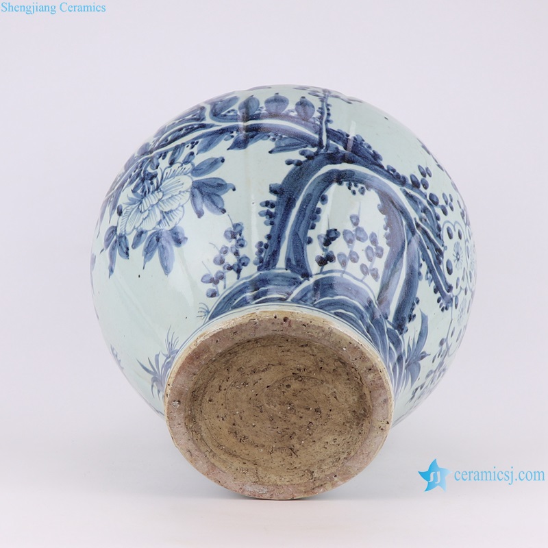 RZSX47 Antique Porcelain Bamboo Bird Pattern Ceramic Belly Plum Jars Pot