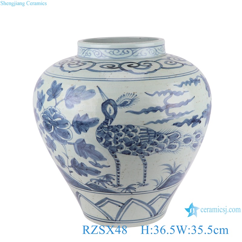 Flower and Bird Porcelain Jar peacock Design Ceramic Storage Pot Holder
