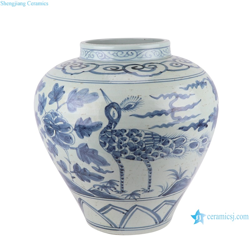 RZSX48 Flower and Bird Porcelain Jar peacock Design Ceramic Storage Pot Holder