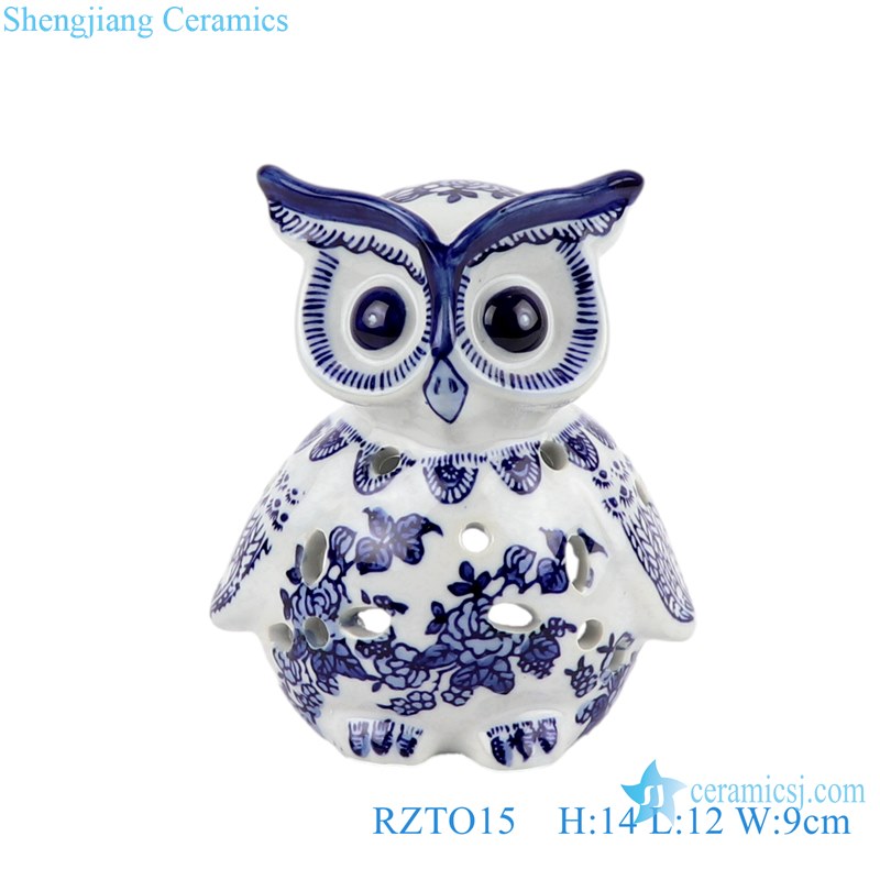 RZTO14-15-16 Classical crafts blue and white Porcelain Carved owl ornaments Ceramic statues home furnishings