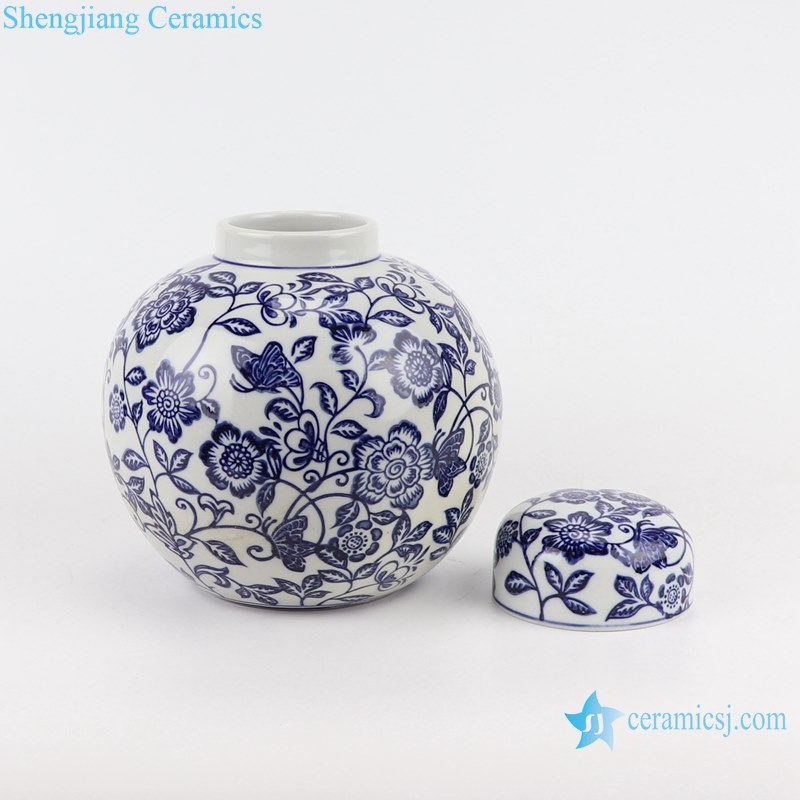 Blue and White Porcelain Storage Container Ceramic Jars Twisted Leaf Lotus pattern Tea Canister Pot