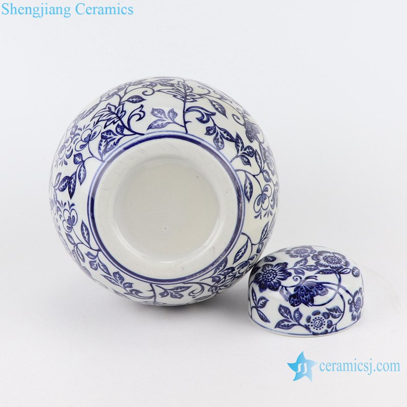 Blue and White Porcelain Storage Container Ceramic Jars Twisted Leaf Lotus pattern Tea Canister Pot