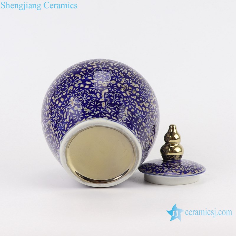Blue and white Porcelain Storage Container Plum Jars Gold line gourd Lid Ceramic Holder