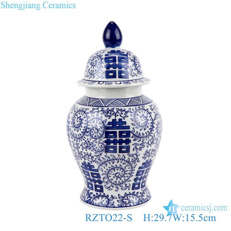 Twisted leaf Happiness letters Blue and White Porcelain Storage Ginger Temple Jars