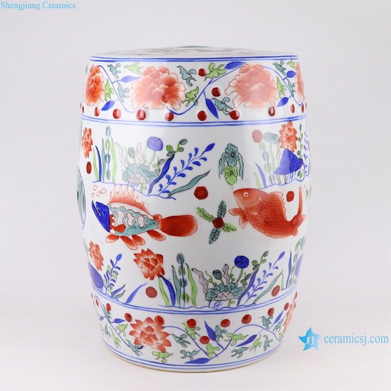 RZTX03 Colorful Painting Fish Lines and patterns Design Ceramic Garden Stool