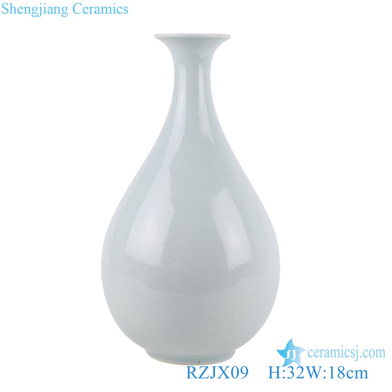 RZJX06 Light Blue Glazed Crack Ceramic Globular Plum Decorative Solid color Porcelain Vase