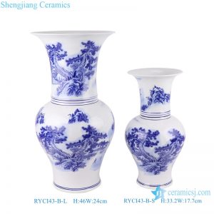 RYCI43-B-L Antique Landscape flower design Blue and White porcelain Table ceramic wide mouth Flower Vase