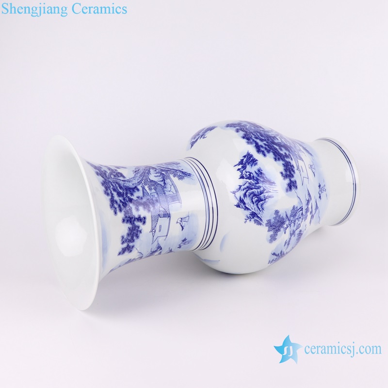 RYCI43-B-L Antique Landscape flower design Blue and White porcelain Table ceramic wide mouth Flower Vase