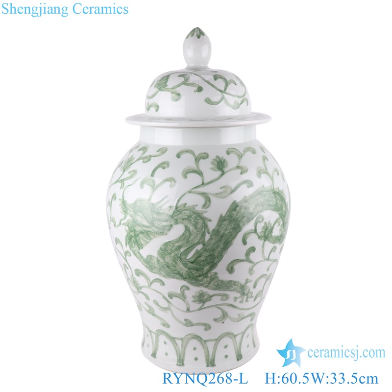 Jingdezhen Handpainted Green Dragon Design Ceramic Temple Ginger Jars Storage General Pot 