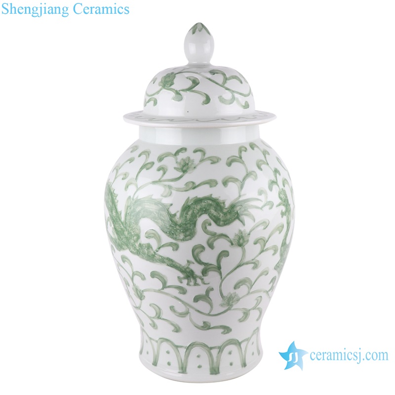 RYNQ268-L-S Jingdezhen Handpainted Green Dragon Design Ceramic Temple Ginger Jars Storage General Pot