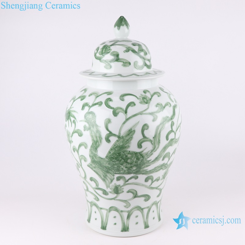 RYNQ268-L-S Jingdezhen Handpainted Green Dragon Design Ceramic Temple Ginger Jars Storage General Pot