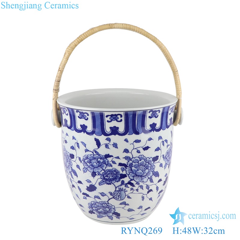 Blue and white Porcelain Peony flower design beer champagne Fruit Candy Ceramic storage Basket