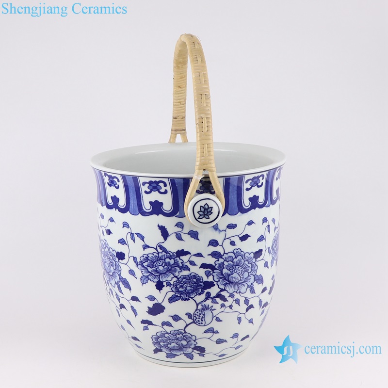RYNQ269 Blue and white Porcelain Peony flower design beer champagne Fruit Candy Ceramic storage Basket