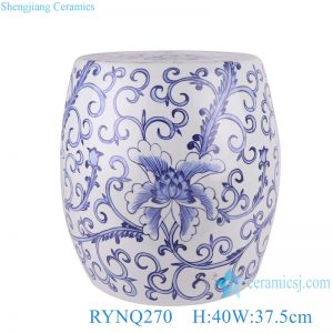 RYNQ270 Blue and White Jingdezhen Twisted flower design Round Shape Home Garden Ceramic Stool
