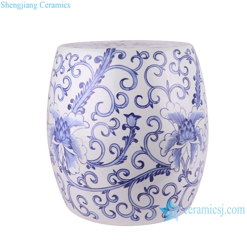 RYNQ270 Blue and White Jingdezhen Twisted flower design Round Shape Home Garden Ceramic Stool