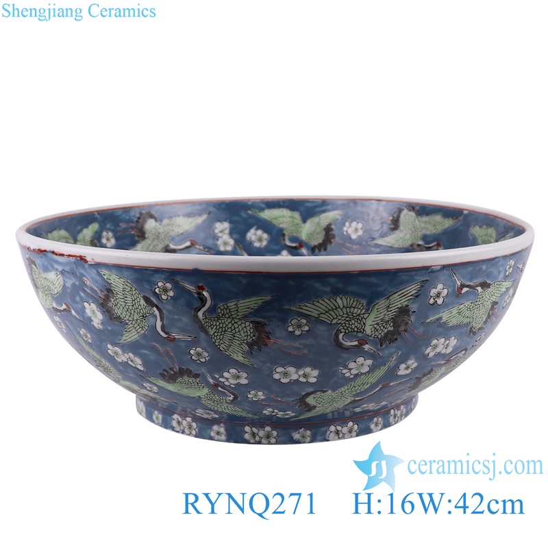 Blue Glazed Porcelain Ice Plum crane pattern ceramic planter flower pots ceramic Bowl