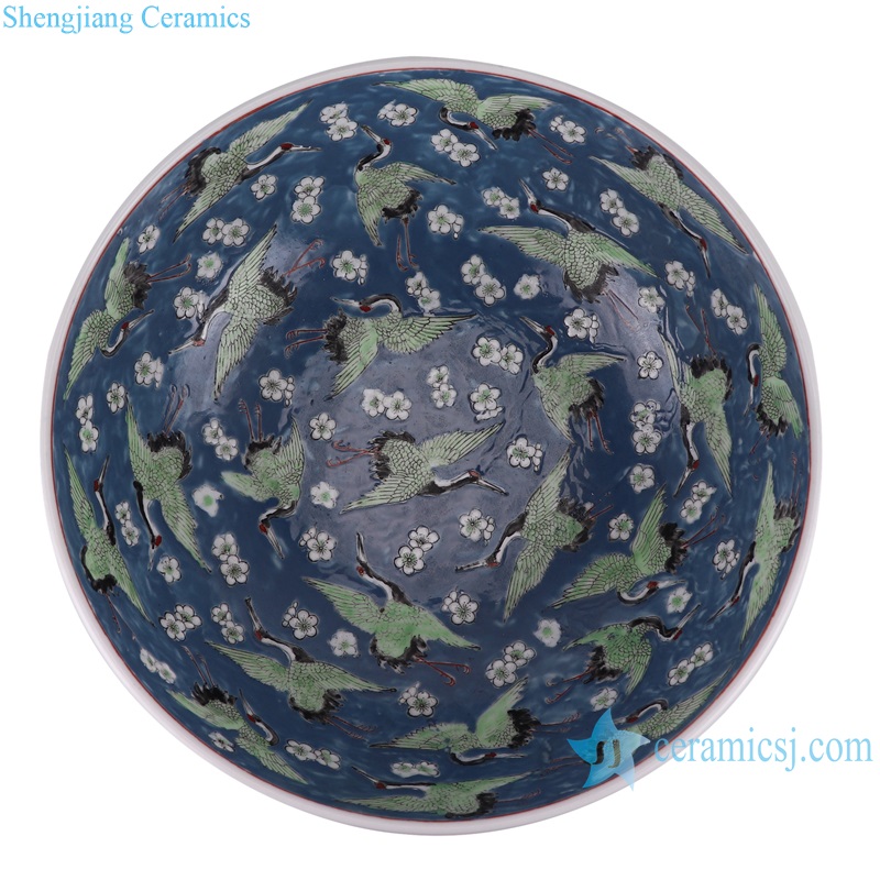 RYNQ271 Blue Glazed Porcelain Ice Plum crane pattern ceramic planter flower pots ceramic Bowl