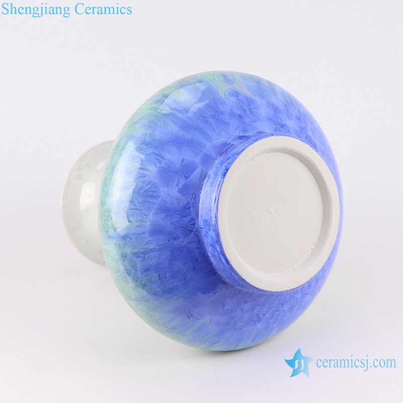 RYYX11 Kiln transform Crystal glazed Ice Crackled Blue and white Ceramic Flat belly bottle Tabletop Vase