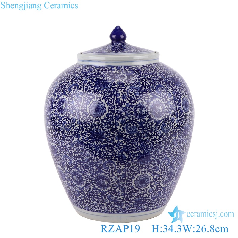 blue and white Porcelain Twisted flower gourd shape Storage rice lidded jars