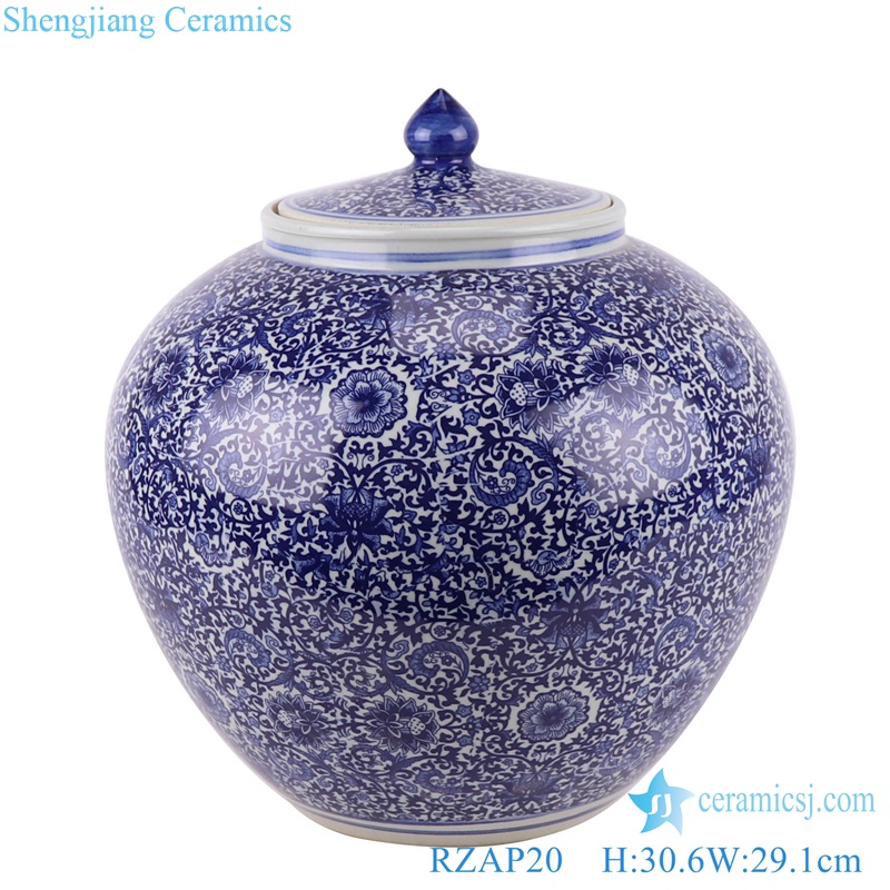RZAP20 Twisted flower porcelain blue and white Storage rice big belly lidded jars