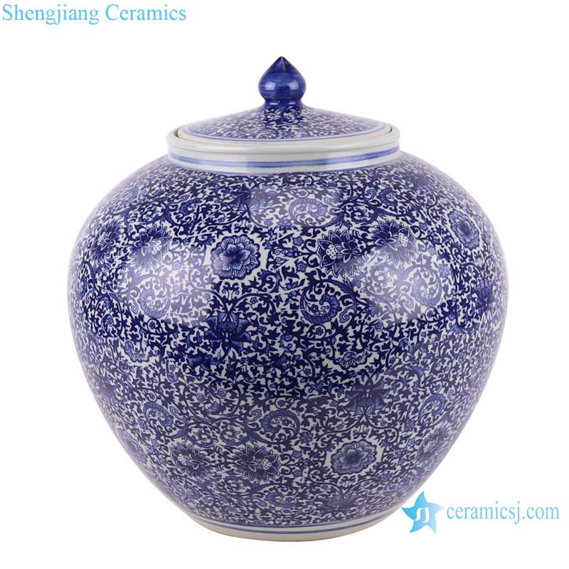 Twisted flower porcelain blue and white Storage rice big belly lidded jars