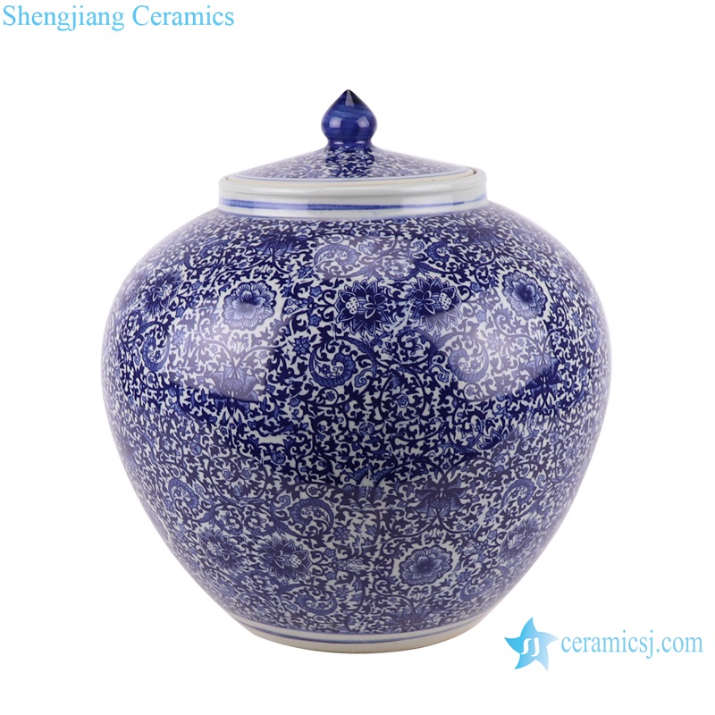 RZAP20 Twisted flower porcelain blue and white Storage rice big belly lidded jars