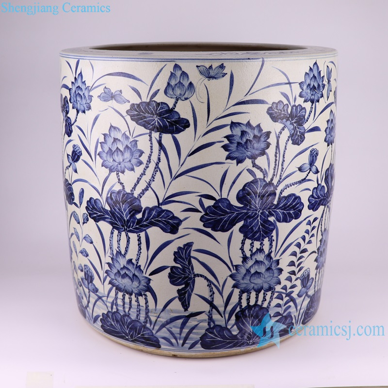RZFH35 Blue and white Porcelain Lotus and Butterfly Pattern Hand painted Ceramic Big Pot Garden Planter