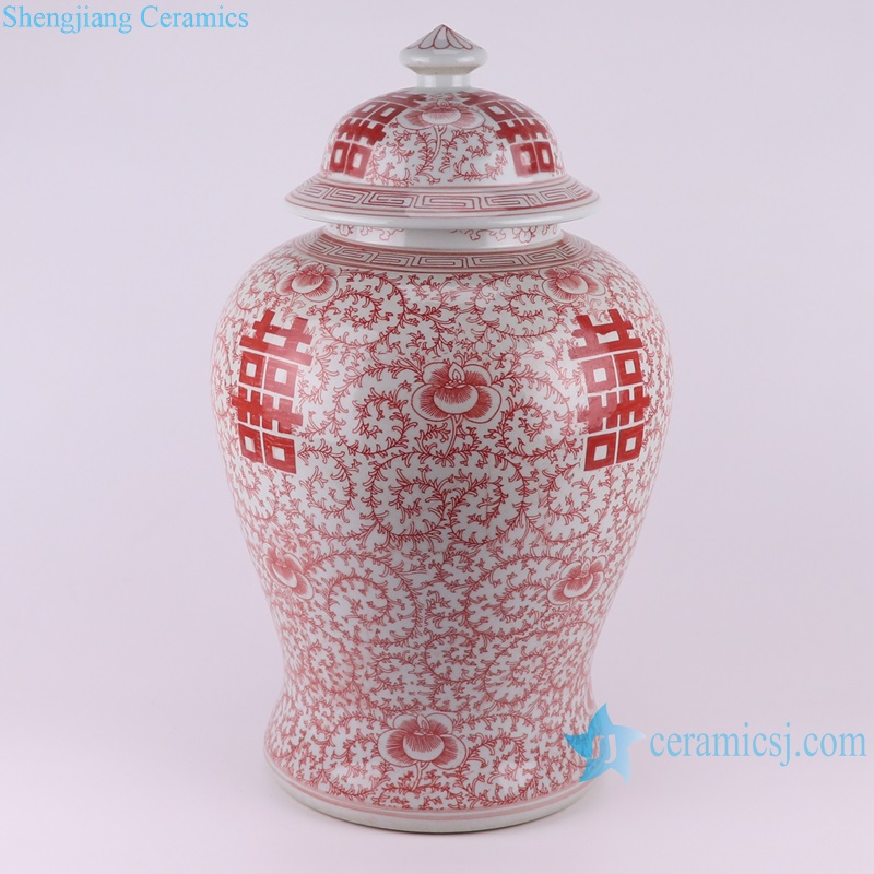 RZSI29 Porcelain Twisted flower Happiness Letters Red Ceramic Storage Pot Temple Jars
