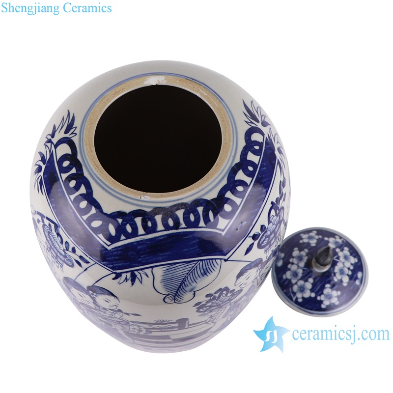 RZSI32 Blue and White Porcelain Portrait of Lady Storage General Pot Ceramic Lidded Ancestor Jars