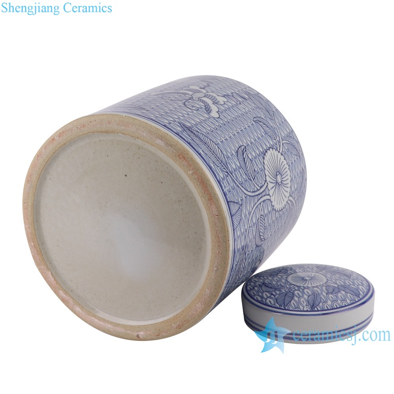 RZSI33 Porcelain Blue and White Sunflower Butterfly Design Ceramic Straight Tea Canister Jars