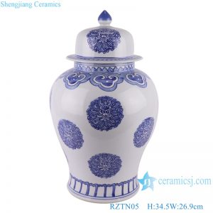 RZTN05 Jindezhen Blue and White Porcelain Round Flower Design Geometrical Ceramic Storage Ginger Jars