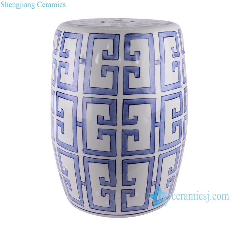 RZTN06 Antique Blue and white Geometry Design Porcelain Home Garden Ceramic Drum Stool