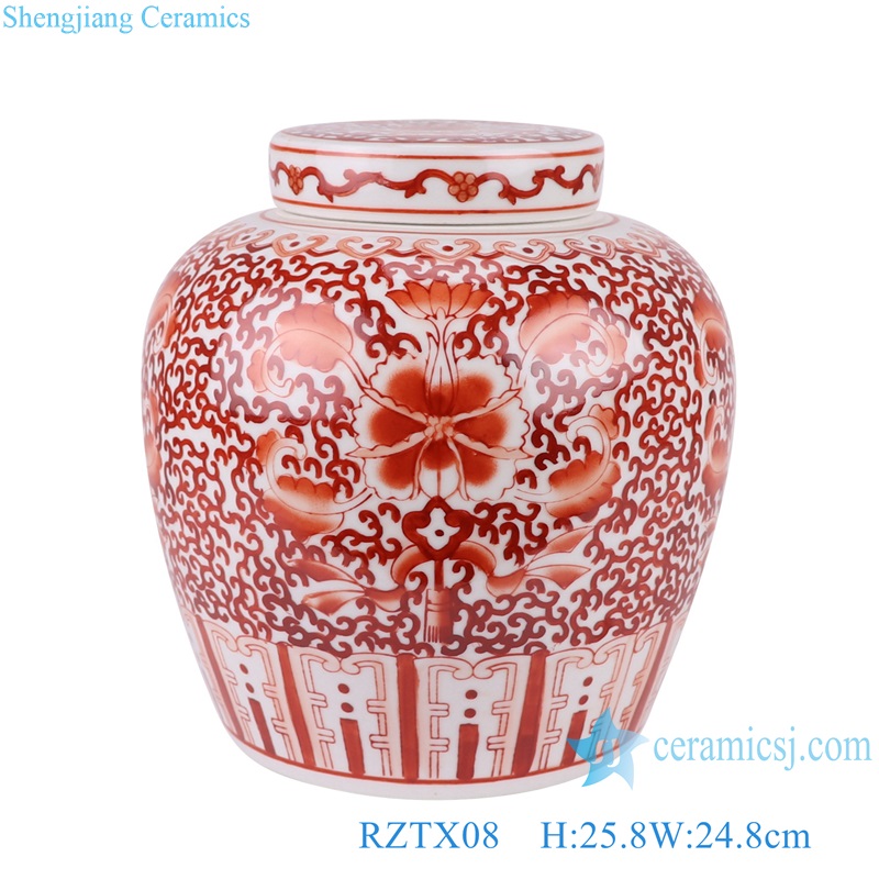 Porcelain Red Glazed Ceramic Pot Twisted Flower Design Tea Canister Lidded Jars 