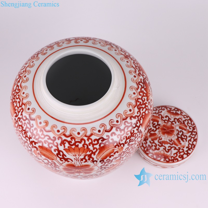 RZTX08 Porcelain Red Glazed Ceramic Pot Twisted Flower Design Tea Canister Lidded Jars