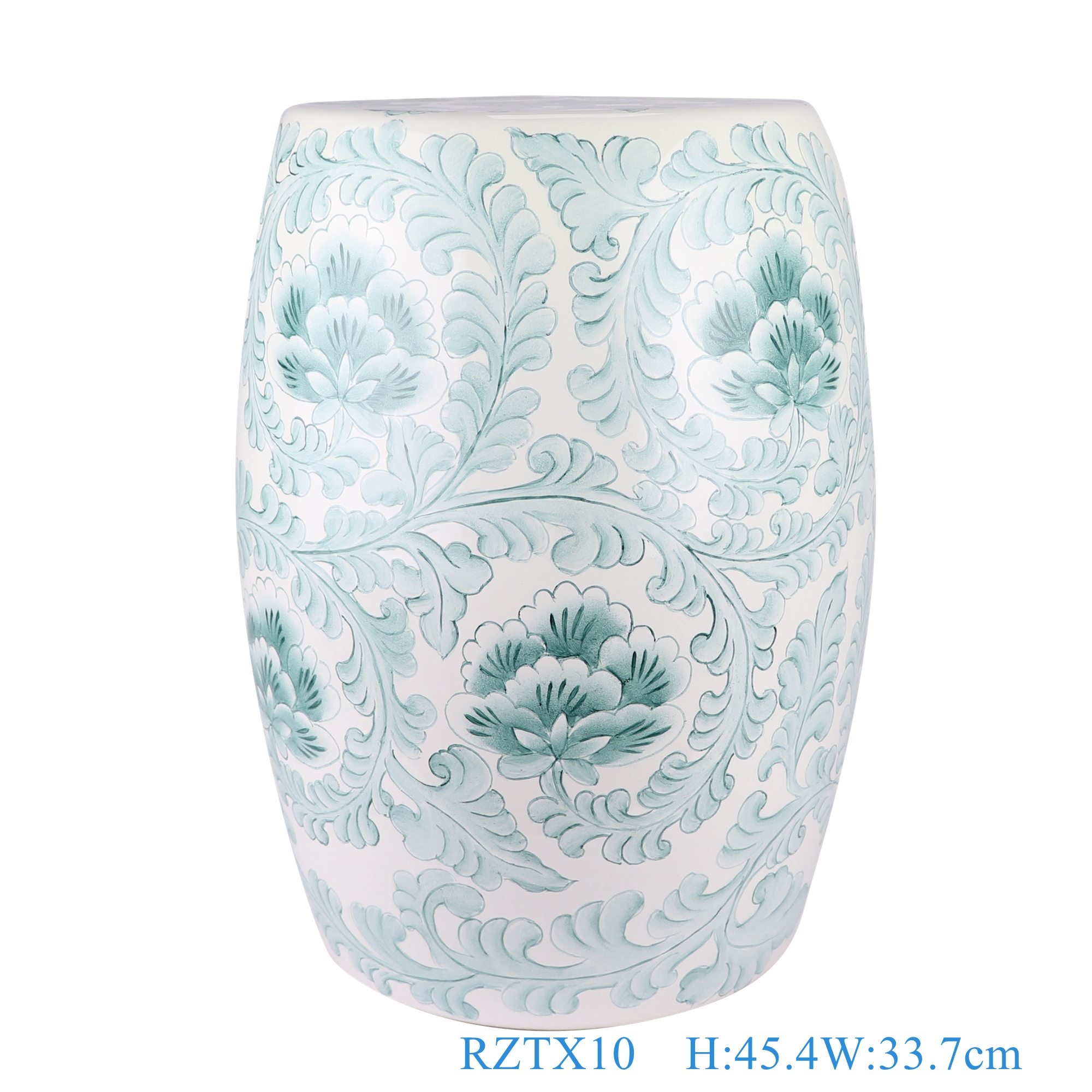 RZTX10 Porcelain Green Color Twisted Peony Flower Home Garden Office Ceramic Seat Drum Stool