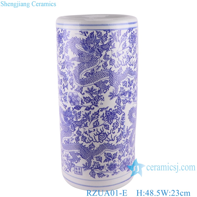 RZUA01/RZUA01-D Antique Blue and White Porcelain Twisted Flower Dragon Design Ceramic Umbrella stand Holder