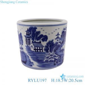 RYLU197 Blue and white landscape big porcelain pen holder