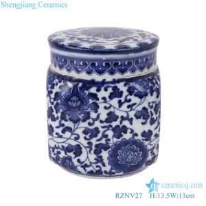 RZNV27 Blue and white twisted branches ceramic tea jar