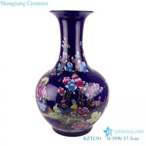 RZTC01 blue ground flowers and birds pattern ceramic large vase