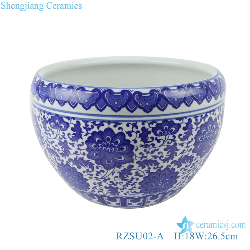 RZSU01-A-B Jingdezhen blue and white twinst branch flowers pattern fish bowl