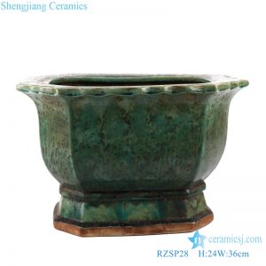 RZSP28 Green kiln changed bracketed edge polygon flower pot