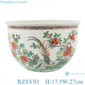 RZSY03 Antique beautiful famille rose peony and bird pattern porcelain planter